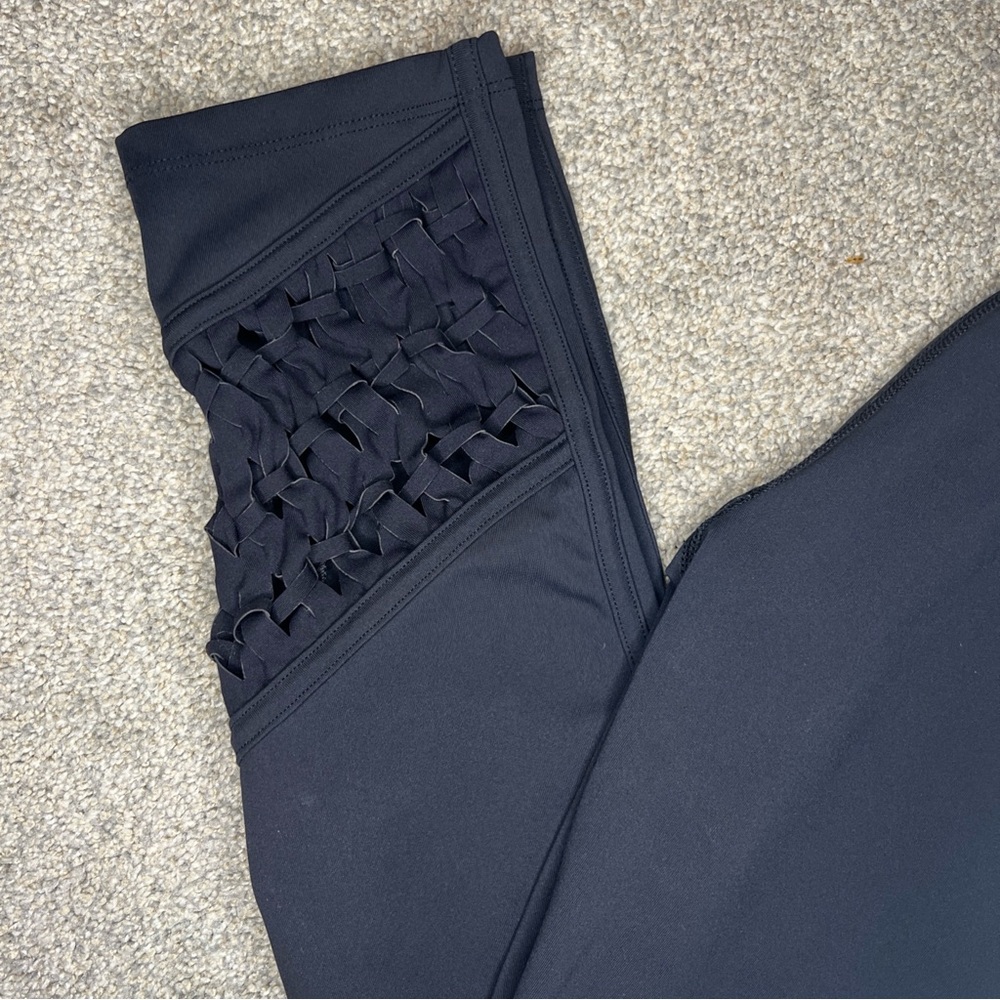 Free People FP Movement Revelation Yoga Leggings Macrame Detail Black Size M